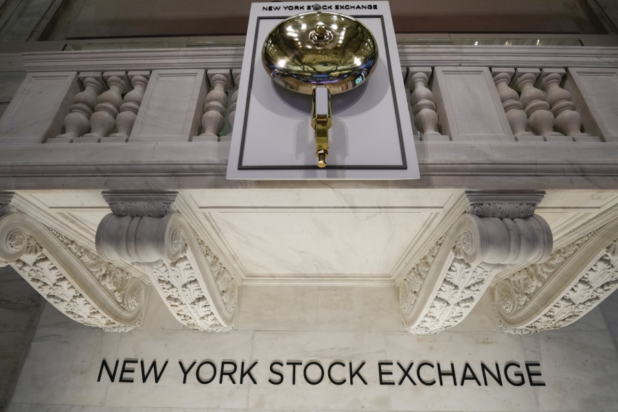The opening bell is seen on the floor at the New York Stock Exchange in New York, Tuesday, March 28, 2023.