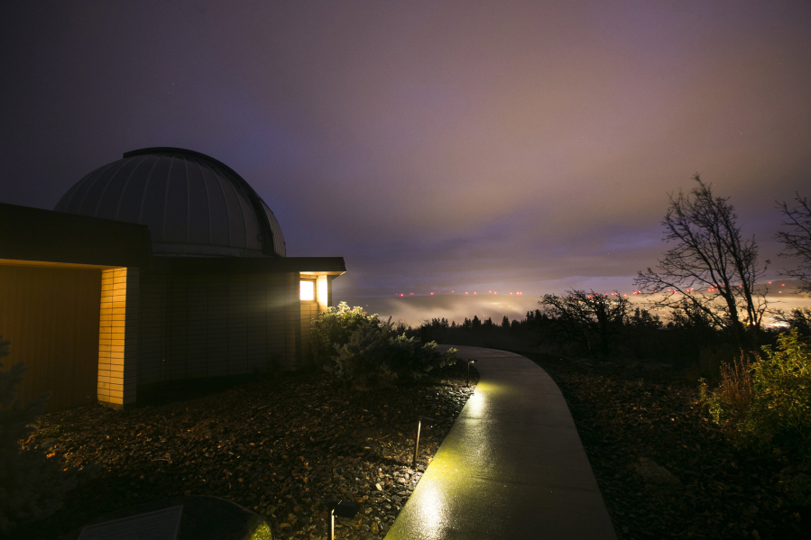 Light pollution from Goldendale floods the sky on a cloudy night at Goldendale Observatory State Park in 2014.