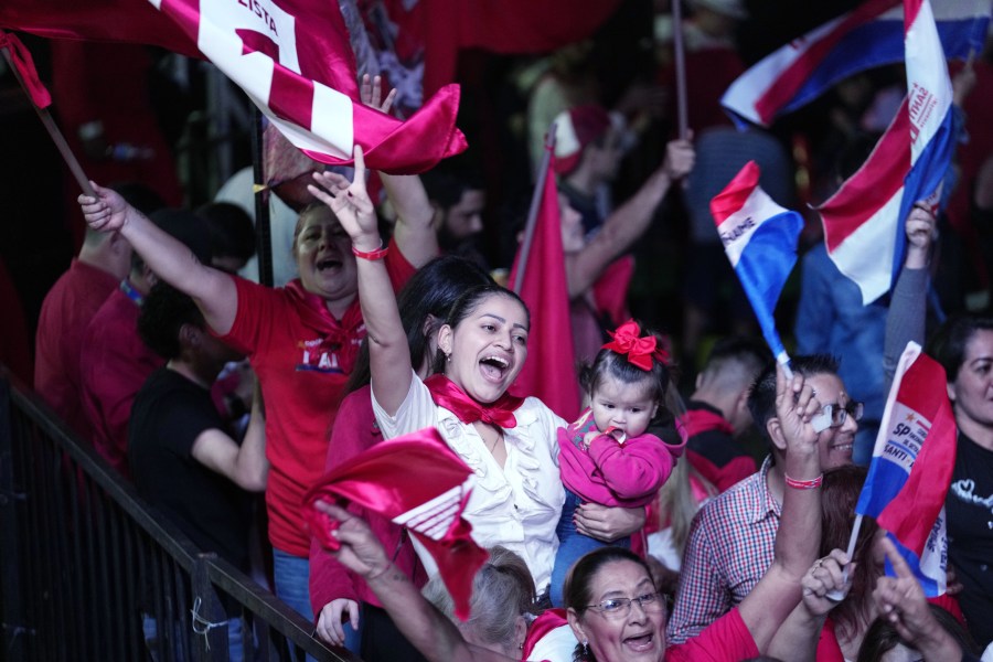 Supporters of the Colorado political party participate in a rally in Asuncion, Paraguay, Tuesday, April 18, 2023. Paraguay?s general elections are scheduled for April 30th.