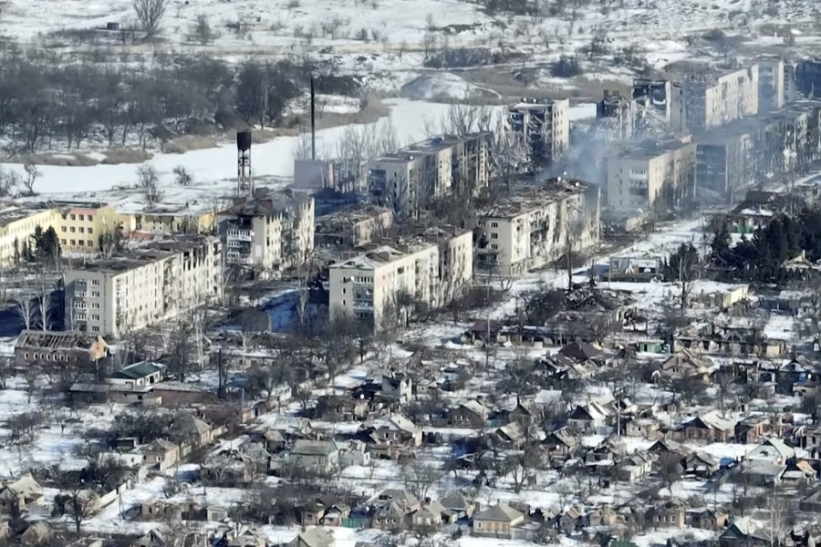 FILE - video footage of Bakhmut shot from the air with a drone for The Associated Press on Monday, Feb. 13, 2023, shows how the longest battle of the year-long Russian invasion has turned the city of salt and gypsum mines in eastern Ukraine into a ghost town. Europe's biggest armed conflict since World War II is poised to enter a key new phase in the coming weeks. With no suggestion of a negotiated end to the 13 months of fighting between Russia and Ukraine, a counteroffensive by Kyiv's troops is in the cards.