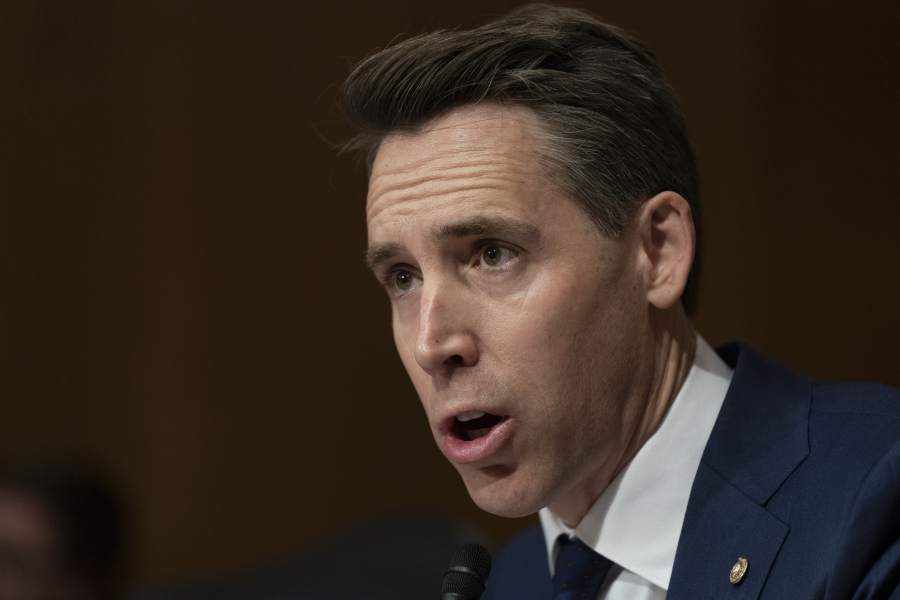 Sen. Josh Hawley, R-Mo., questions Colleen Shogan, nominee to be archivist of the U.S. National Archives and Records Administration during the Senate Homeland Security and Governmental Affairs Committee full committee hearing on Shogan's nomination on Capitol Hill in Washington, Tuesday, Feb. 28, 2023.