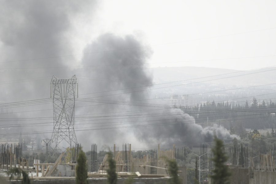 File - Smoke rises in the countryside of Damascus, Syria, on Saturday Oct 30, 2021, following what Syrian state media said was an Israeli airstrike.