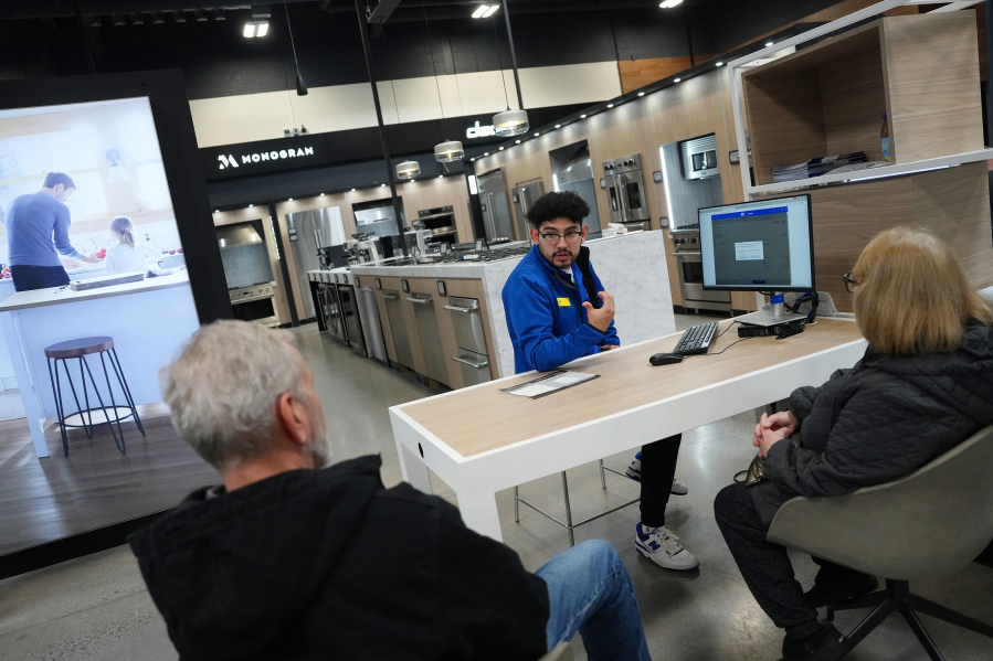 Customers ordered a new appliance at Best Buy "experience store" on March 2, 2023, in Minnetonka, Minnesota. As part of the retailer's strategy going forward, they are investing more into redesigning some stores to be "experience stores" that allows customers to try out technology and products.