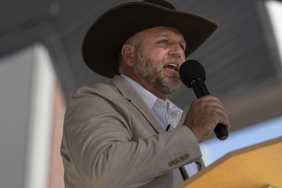 In this photo from June 19, 2021, Ammon Bundy announces his candidacy for governor of Idaho during a campaign event in Boise.