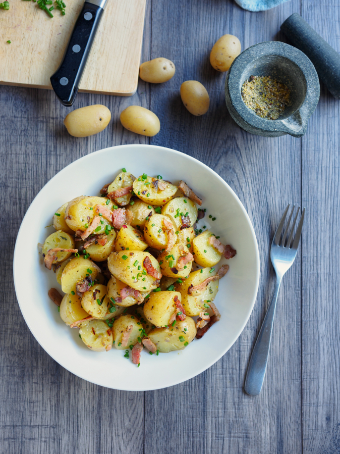 Bacon Potato Salad is the perfect fit with a Memorial Day cookout.