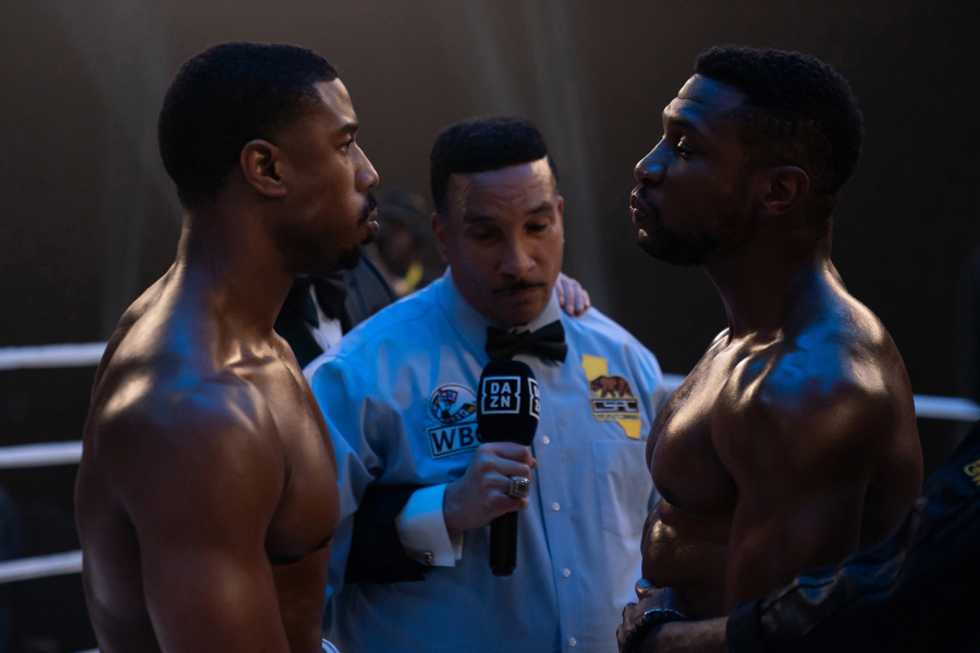 Michael B. Jordan, left, and Jonathan Majors star in "Creed III," the latest installment in the "Rocky" universe.