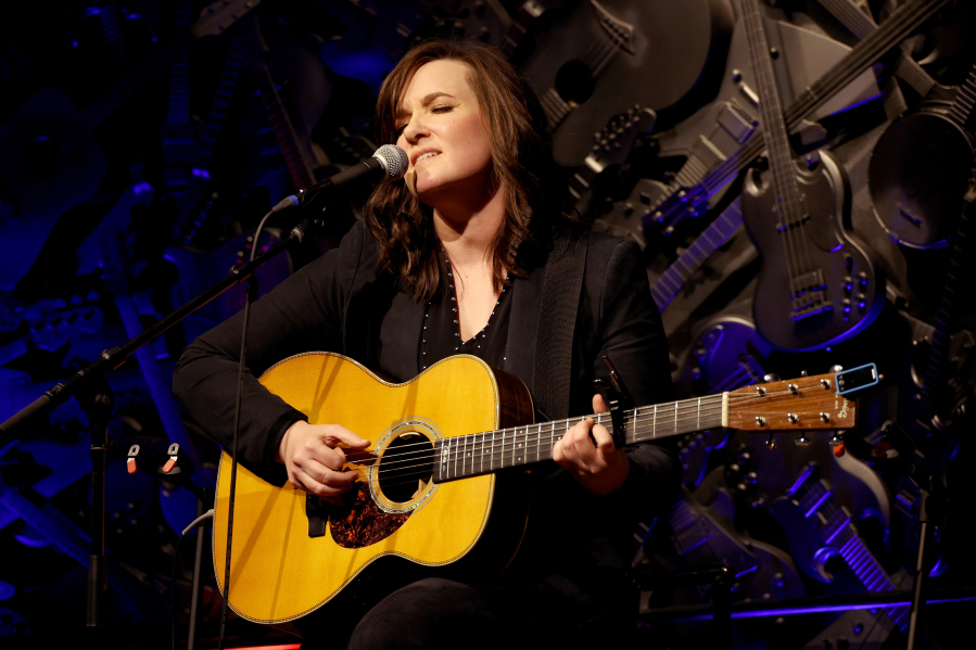 Brandy Clark performs onstage for Save the Music & SongFarm.org's 2022 hometown to hometown event at Musicians Hall of Fame on April 26, 2022, in Nashville, Tennessee.