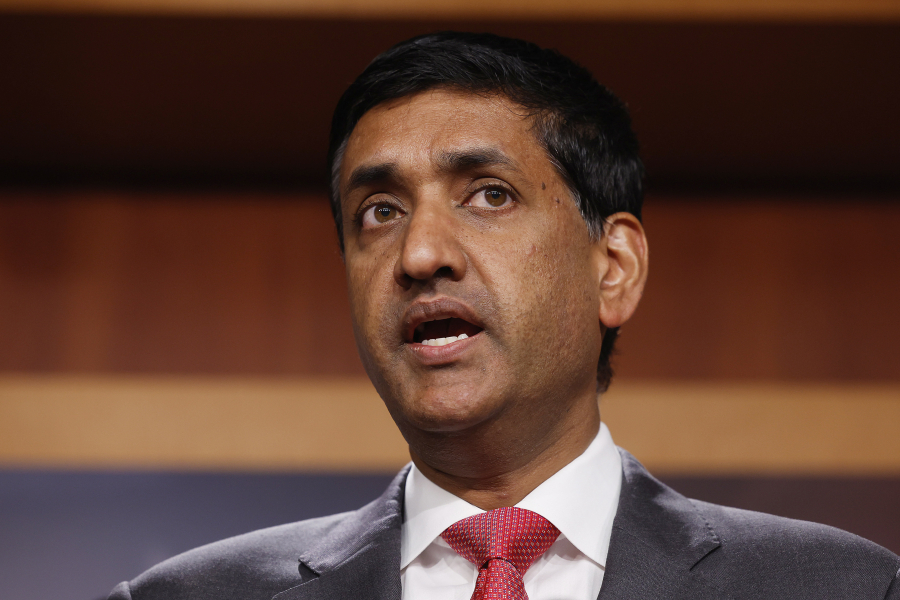 In this photo from Oct.12, 2022, Rep. Ro Khanna (D-CA) speaks during a news conference to discuss legislation that would temporarily halt U.S. arms sales to Saudi Arabia at the U.S. Capitol in Washington, DC.