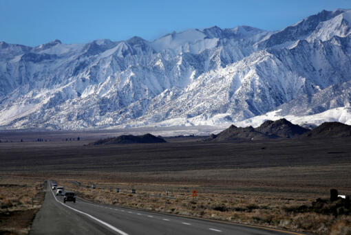 The east side of the Sierra Nevada mountain range along Highway 395 in Lone Pine, California.