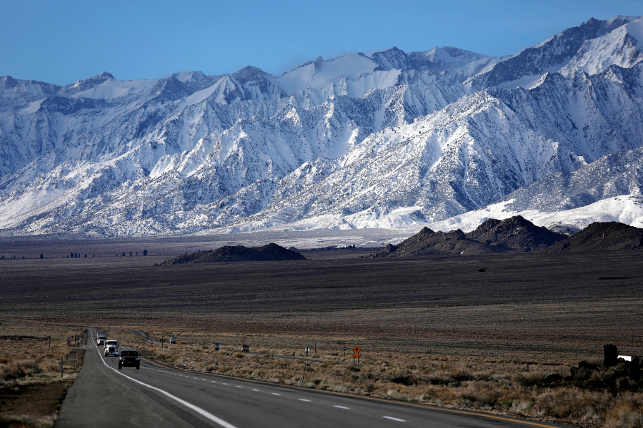 The east side of the Sierra Nevada mountain range along Highway 395 in Lone Pine, California.