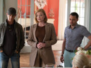 Jeremy Strong, from left, Sarah Snook and Kieran Culkin portray Roy siblings Kendall, Shiv and Roman, respectively, in HBO's "Succession." (HBO)