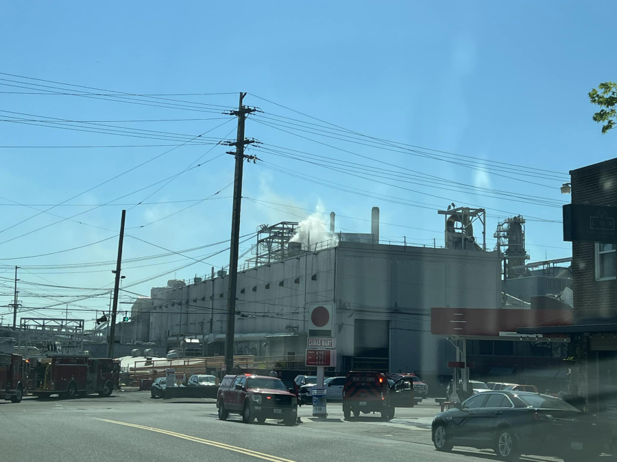 A fire at the Georgia-Pacific paper mill Wednesday in Camas. Firefighters responded to the fire in a paper machine at 3:53 p.m.
