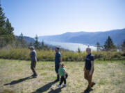 Friends of the Columbia Gorge land trust director Dan Bell, left, landscape architect Jeramie Shane and senior designer Margaret Drew of Mayer/Reed and Friends communications director Tim Dobyns explore the Cape Horn Preserve. The site will get a new overlook and many accessible, inclusive amenities in years to come.