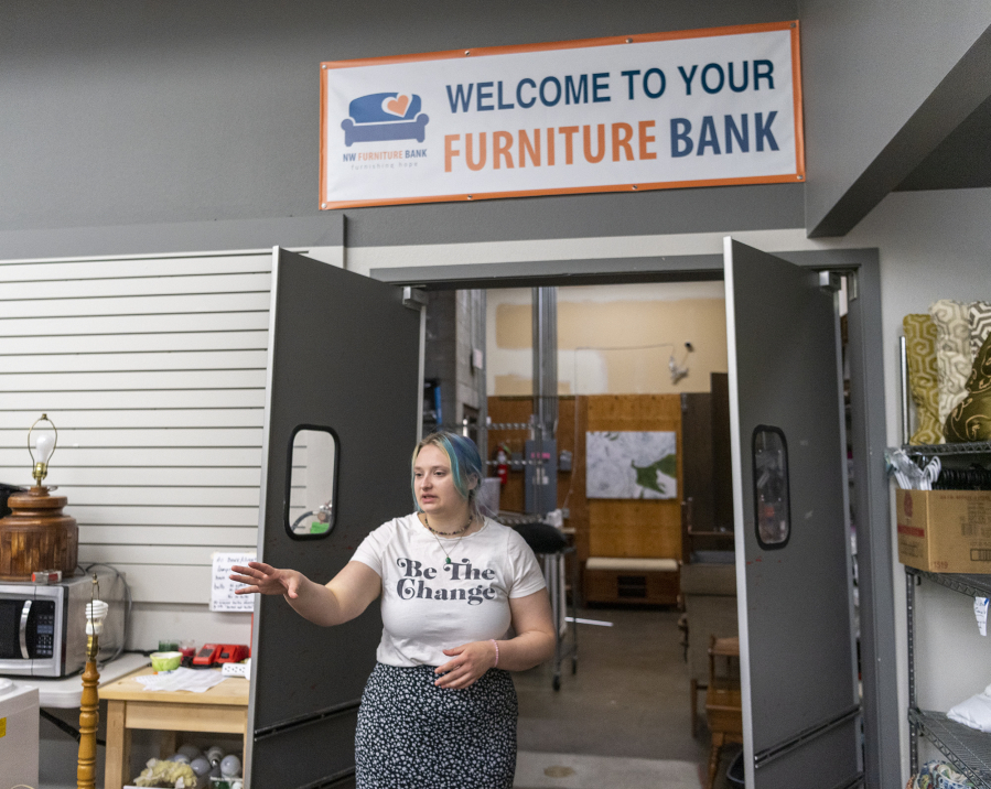 Haven Davis, who oversees client services at NW Furniture Bank, talks about the nonprofit at NW Furniture Bank in Vancouver.