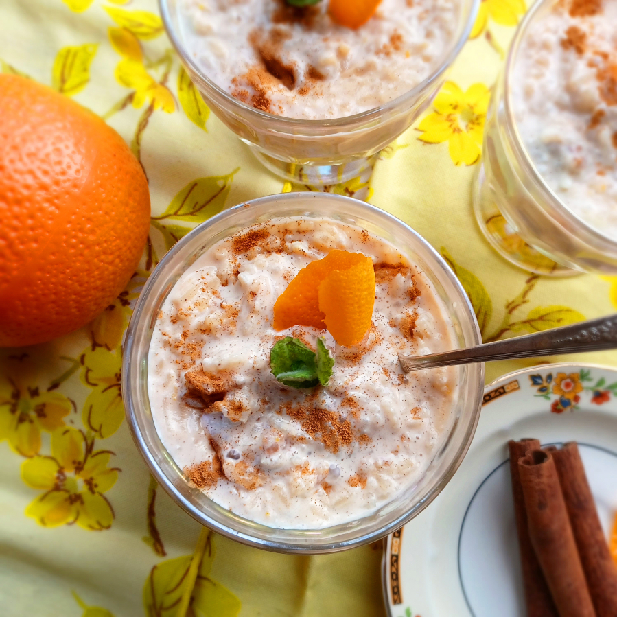 Arroz con leche -- "rice with milk" or rice pudding -- is especially rich and creamy with whole milk, evaporated milk and condensed milk.