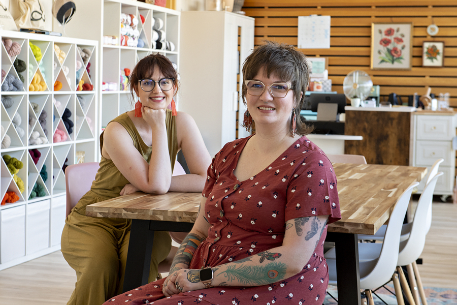 Rachel Lien, left, and Kelly Johnson are co-owners of the newly opened Hook and Needle yarn and fiber shop in downtown Vancouver.