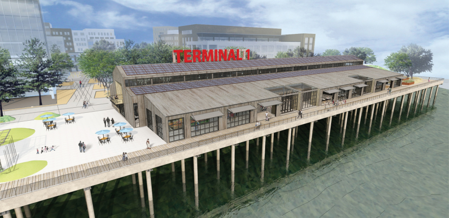 The Washington Legislature allocated $3.5 million to help the Port of Vancouver demolish its 100-year-old Terminal 1 dock. Plans are for the dock to be replaced and for construction to begin on a public market, as seen in this rendering.