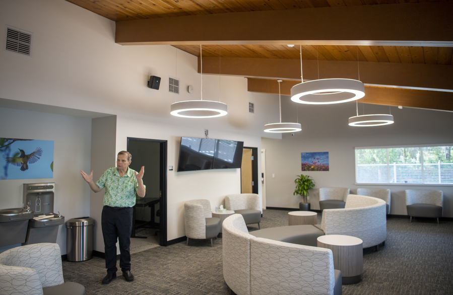 Columbia River Mental Health Services facility manager Michael Graves shows off the lobby of the new NorthStar substance use treatment facility.