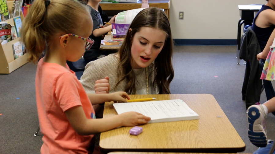 Washougal High School students in the child development and education course are gaining hands-on job experience by assisting in classrooms at Gause Elementary School.