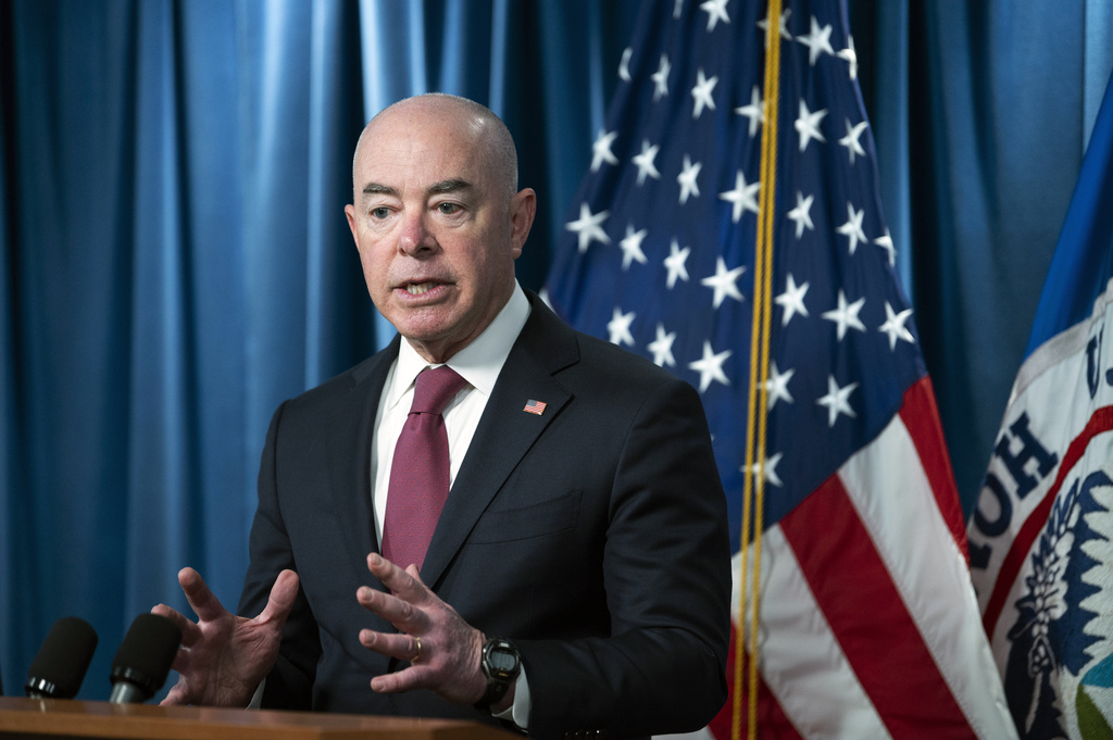 Secretary of Homeland Security Alejandro Mayorkas speaks at a news conference on Wednesday, May 10, 2023, ahead of the lifting of Title 42.