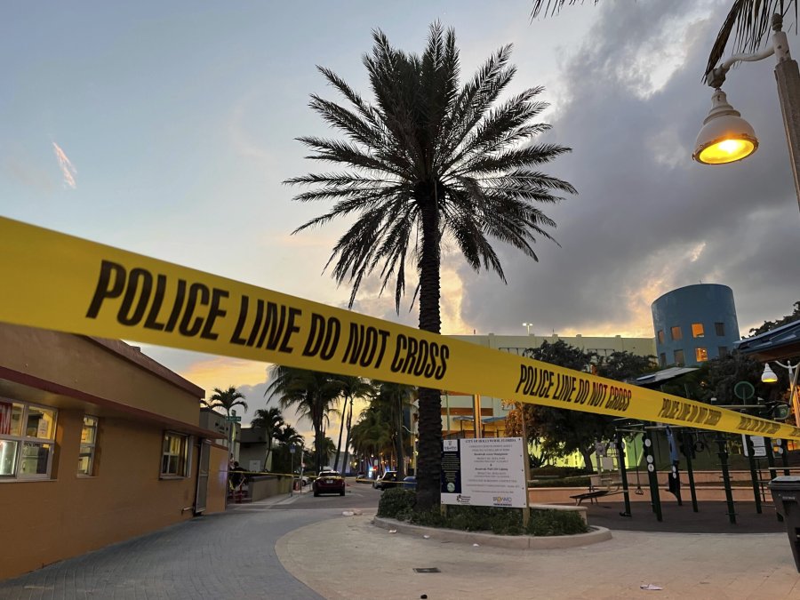 Police cordon off an area as they respond to a shooting near the Hollywood Beach Broadwalk in Hollywood, Fla., Monday evening, May 29, 2023.