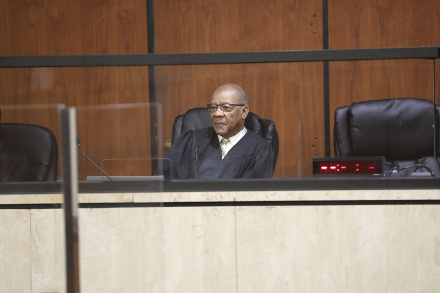 Circuit Judge Clifton Newman hears arguments on whether he should halt enforcement of South Carolina's new law banning abortion when cardiac activity is detected during a hearing, Friday, May 26, 2023, in Columbia, South Carolina.