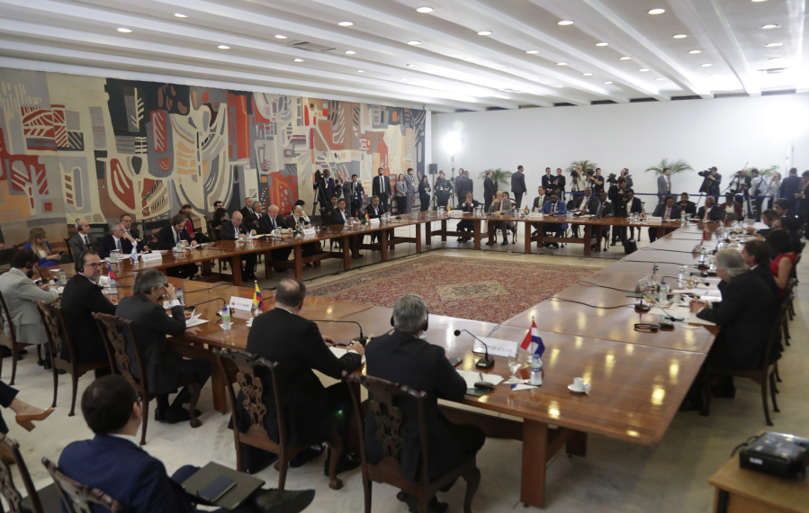 South American leaders attend the South American Summit at Itamaraty palace in Brasilia, Brazil, Tuesday, May 30, 2023. South America's leaders are gathering as part of President Luiz In?cio Lula da Silva's attempt to reinvigorate regional integration efforts.