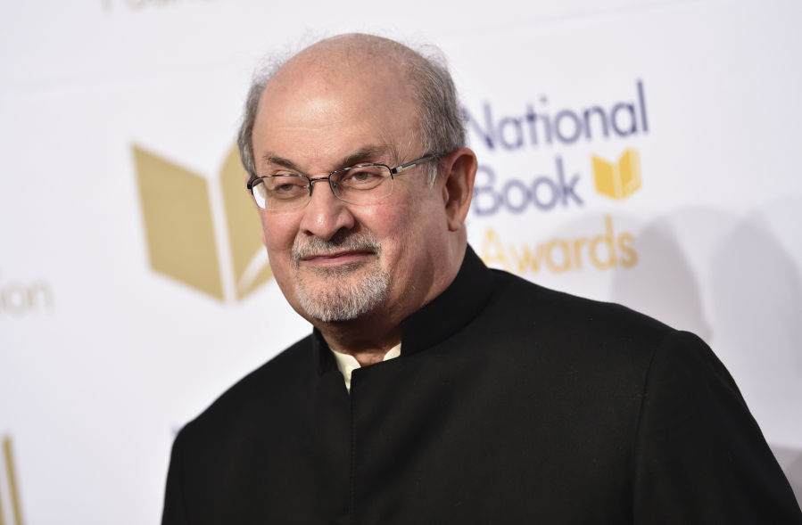 FILE - Salman Rushdie attends the 68th National Book Awards Ceremony and Benefit Dinner on Nov. 15, 2017, in New York. Writer Salman Rushdie has made a public speech nine months after being stabbed and seriously injured onstage, warning that freedom of expression in the West is under its most severe threat of his lifetime. Rushdie delivered a video message to the British Book Awards, where he was awarded the Freedom to Publish award on Monday evening May 15, 2023.