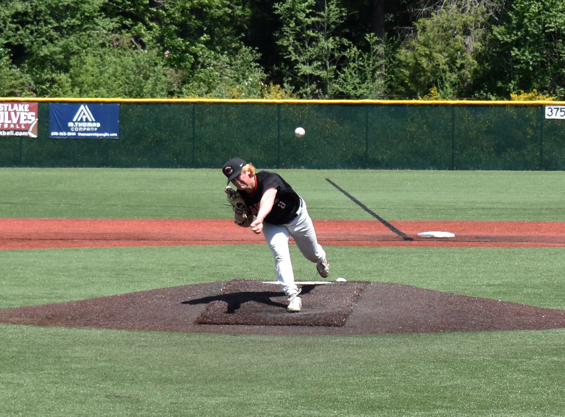 Camas pitcher Max Fraser delivers a pitch during the Papermakers' 5-0 loss to Kamiakin in the Class 4A state baseball tournament game at Eastlake High School in Sammamish on Saturday, May 20, 2023.