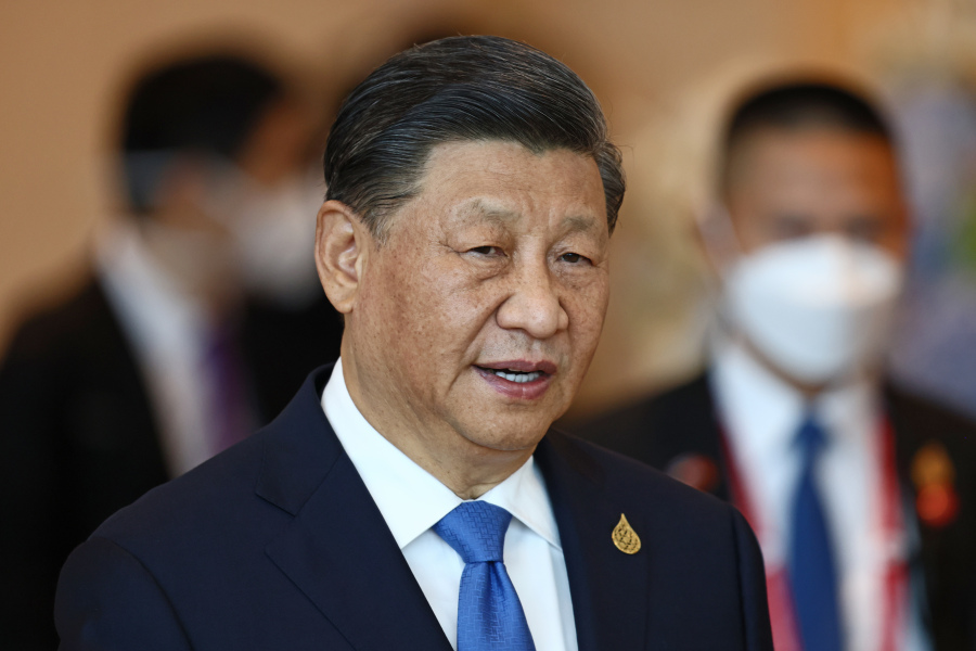 FILE - China's President Xi Jinping arrives to attend the APEC Economic Leaders Meeting during the Asia-Pacific Economic Cooperation, APEC summit, Nov. 19, 2022, in Bangkok, Thailand. China's ruling Communist Party is calling for beefed-up national security measures, highlighting the risks posed by advances in artificial intelligence. A meeting headed by party leader and President Xi on Tuesday, May 30, 2023, urged "dedicated efforts to safeguard political security and improve the security governance of internet data and artificial intelligence," the official Xinhua News Agency said.