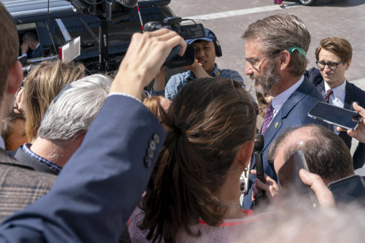 Rep. Tim Burchett, R-Tenn., speaks to reporters about the debt limit negotiations, as he leaves the House for Memorial Day weekend, Thursday, May 25, 2023, on Capitol Hill in Washington.