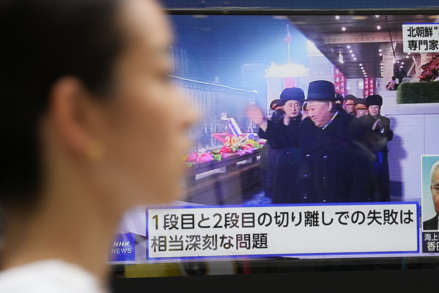 A public TV screen broadcasts news of North Korea's launch of its first spy satellite, on a street in Tokyo Wednesday, May 31, 2023. North Korea's attempt to put the country's first spy satellite into space failed Wednesday in a setback to leader Kim Jong Un's push to boost his military capabilities as tensions with the United States and South Korea rise.