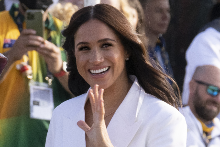 FILE - Meghan Markle, Duchess of Sussex, arrives at the Invictus Games venue in The Hague, Netherlands, Friday, April 15, 2022.  Meghan will be in New York Tuesday, May 16, 2023, along with Black Voters Matter co-founder LaTosha Brown, to receive the Ms. Foundation's Women of Vision Award, as the nation's oldest women's foundation marks its 50th anniversary.