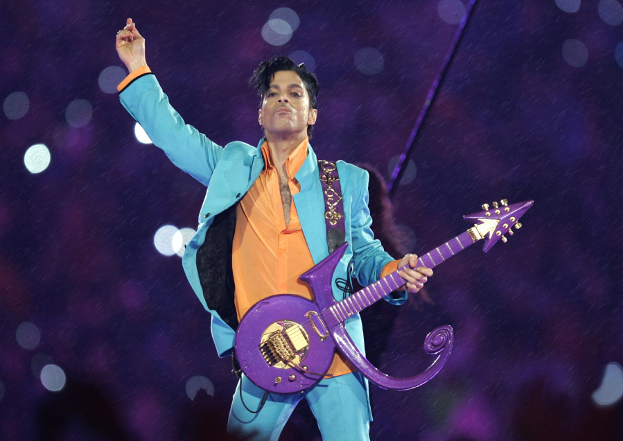 FILE - Prince performs during the halftime show at the Super Bowl XLI football game in Miami, Feb. 4, 2007.