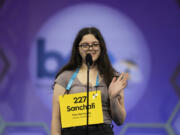 Sanchali Bohacek, 14, from Seattle, competes during the Scripps National Spelling Bee, Tuesday, May 30, 2023, in Oxon Hill, Md.