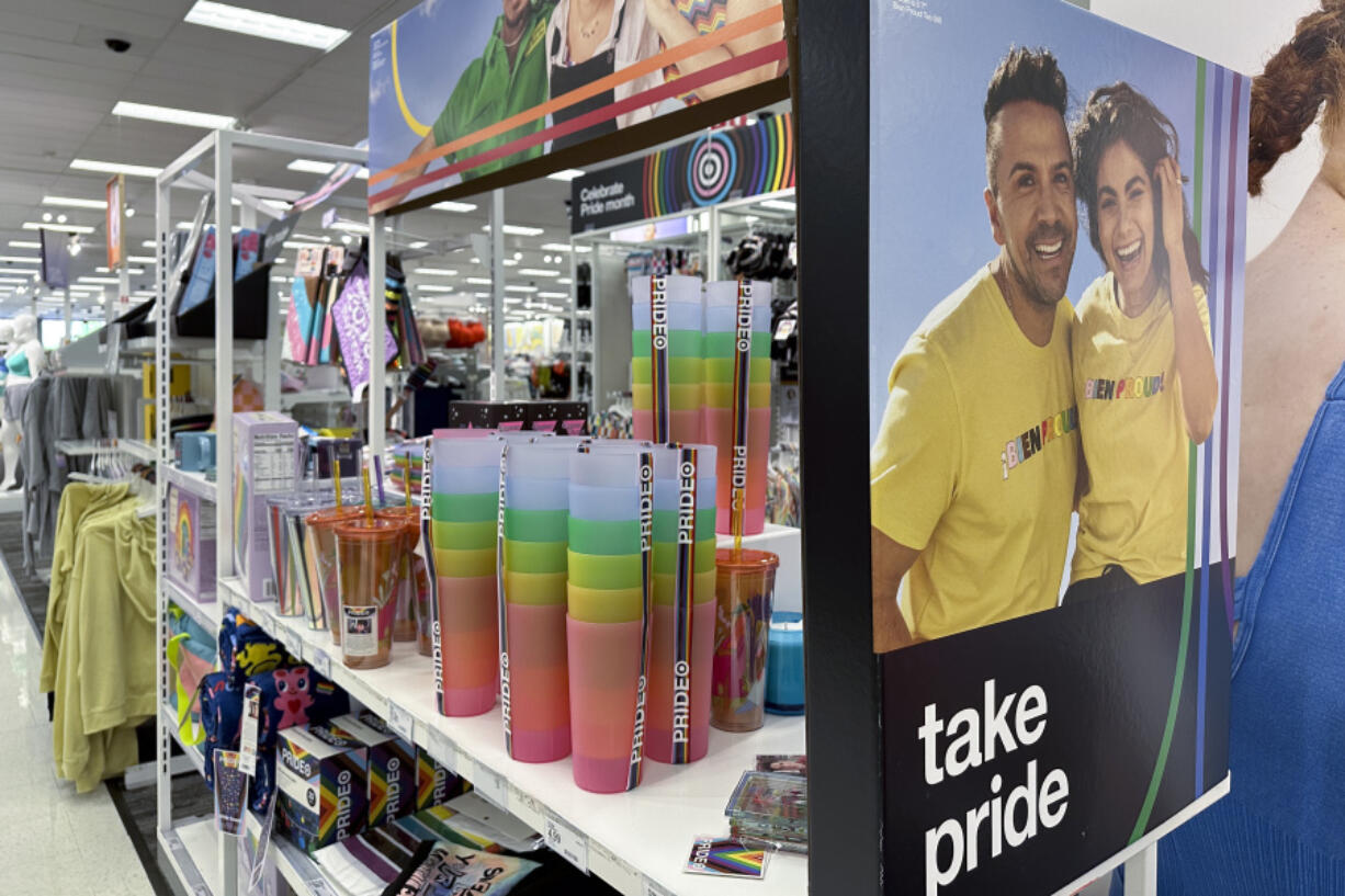 Pride month merchandise is displayed at a Target store Wednesday, May 24, 2023, in Nashville, Tenn. Target is removing certain items from its stores and making other changes to its LGBTQ+ merchandise nationwide ahead of Pride month, after an intense backlash from some customers including violent confrontations with its workers.