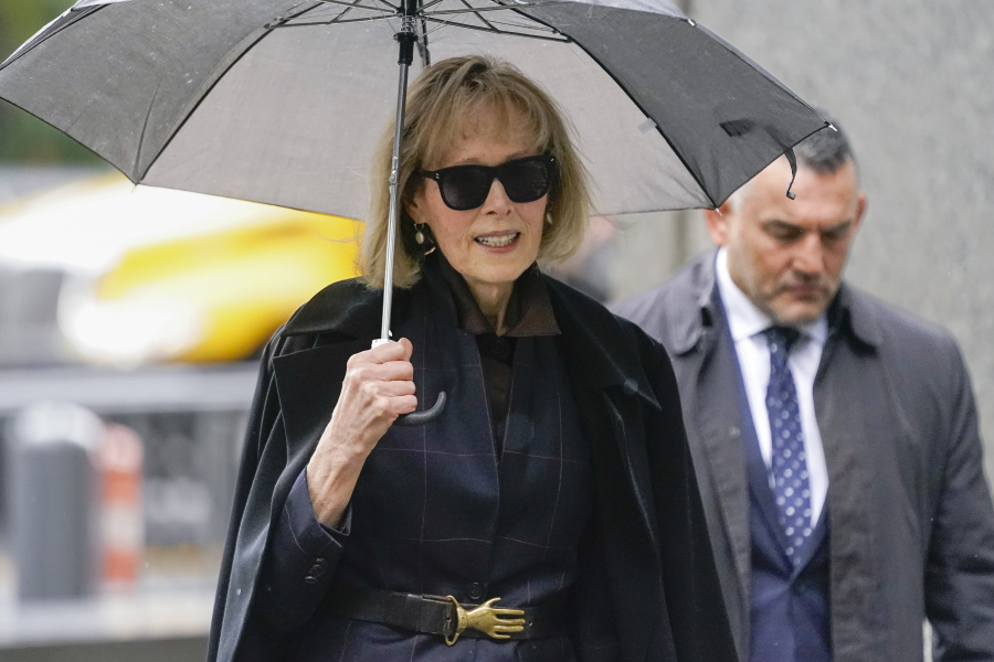 Former advice columnist E. Jean Carroll arrives at the Manhattan federal court for her lawsuit against former President Donald Trump, Thursday, May 4, 2023, in New York.