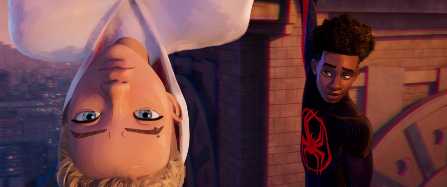 Gwen Stacy (Hailee Steinfeld) and Miles Morales (Shameik Moore) in "Spider-Man: Across the Spider-Verse." (Sony Pictures Animation)