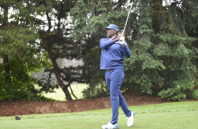 Portland Trail Blazers legend Terry Porter hits a shot off the 16th tee at the Royal Oaks Invitational on Friday, June 9, 2023 in Vancouver.