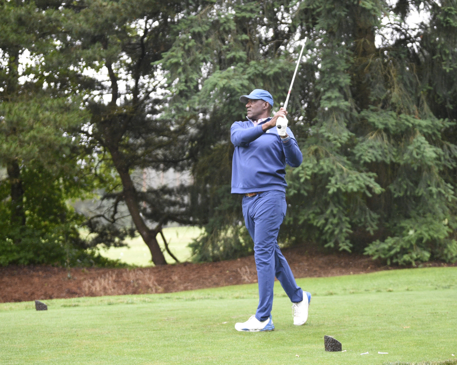 Portland Trail Blazers legend Terry Porter hits a shot off the 16th tee at the Royal Oaks Invitational on Friday, June 9, 2023 in Vancouver.