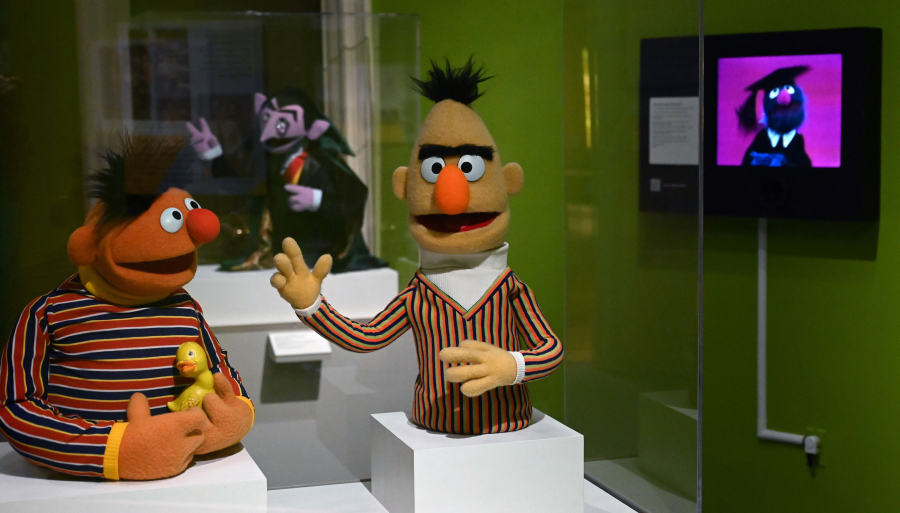 Ernie and Bert puppets designed by Jim Henson are in The Jim Henson Exhibition: Imagination Unlimited exhibit at the Maryland Center for History and Culture.