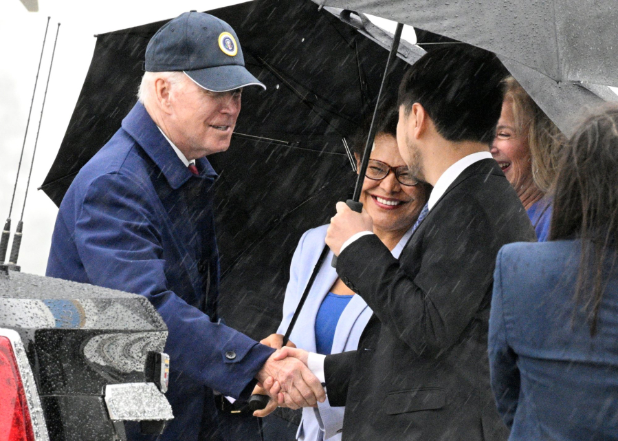 President Biden landed at LAX and was greeted by LA Mayor, Karen Bass, Supervisor Janice Hahn and Brandon Tsay, the man who saved lives by disarming the Monterey Park gunman. After landing safely President Biden?s motorcade traveled to Monterey Park to discuss efforts to reduce gun violence in Los Angeles on Tuesday, March 14, 2023.
