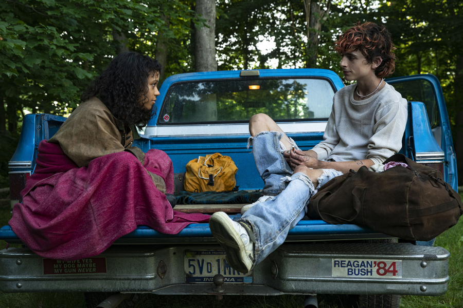 Taylor Russell, left, and Timoth?(C)e Chalamet in "Bones and All," directed by Luca Guadagnino.