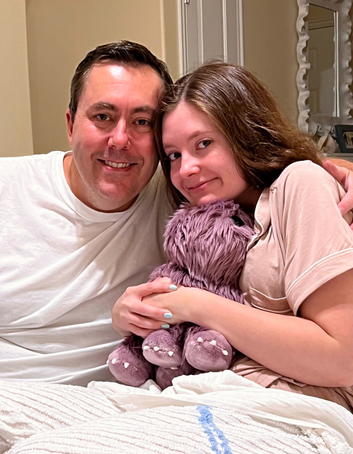 Isabella McDonald with her father, Brent. In April, Isabella was diagnosed with a rare, often fatal bone cancer, whose sole treatment for young adults includes the drug methotrexate. During Isabella' second treatment cycle in June, clinicians said she would be getting less than the full dose of the drug because of a methotrexate shortage.