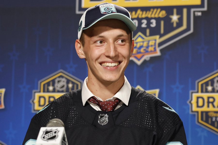 Seattle Kraken draft pick Czechia left winger Eduard Sale taken with the No. 20 overall pick in the first round of the NHL draft on Wednesday, June 28, 2023, at Nashville.