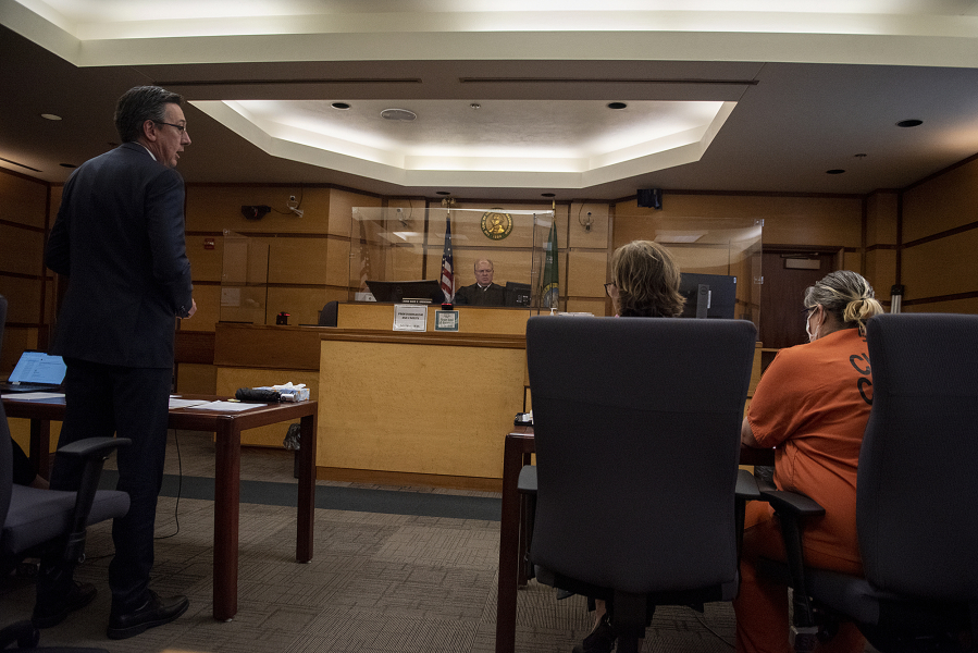 Clark County is considering establishing a public defenders office rather than contracting with local attorneys to provide for indigent defense. At left, Clark County Prosecuting Attorney Tony Golik appears in Clark County Superior court in 2022.