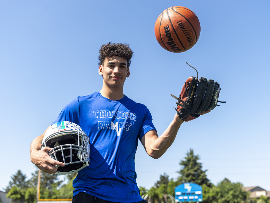 Mountain View senior Jacob Martin stands for a portrait Friday, June 2, 2023, at Mountain View High School. Martin, who plays football, basketball and baseball, is The Columbian's All-Region male athlete of the year.