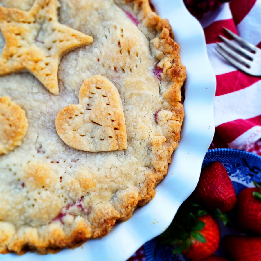 Barbara Nordstrom submitted the recipe for this scrumptious Strawberry-Raspberry Pie, a favorite at family Fourth of July gatherings since the 1940s.