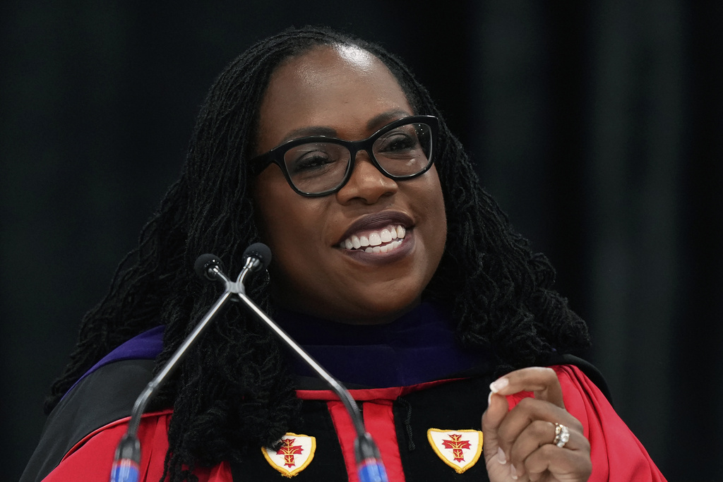 Supreme Court Associate Justice Ketanji Brown Jackson speaks at the commencement ceremony for Boston University School of Law, Sunday, May 21, 2023, in Boston.