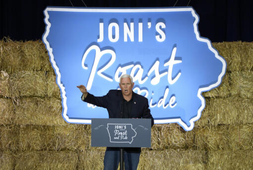 Former Vice President Mike Pence speaks during U.S. Sen. Joni Ernst's Roast and Ride, Saturday, June 3, 2023, in Des Moines, Iowa.